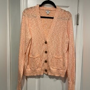 J. Crew Size L Peach Heather V Neck Cotton Blend Long Sleeve Button Cardigan